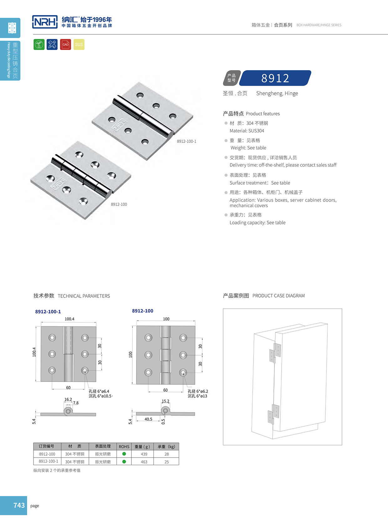  国产精品香蕉/NRH 8912-100 普通方铰